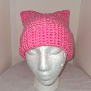 Pink Cat Ear, Beanie Cap Handmade